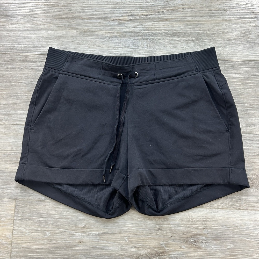 Athleta‎ Size 10 Black Midtown Cuffed Hem 4"Shorts Drawstring 708303